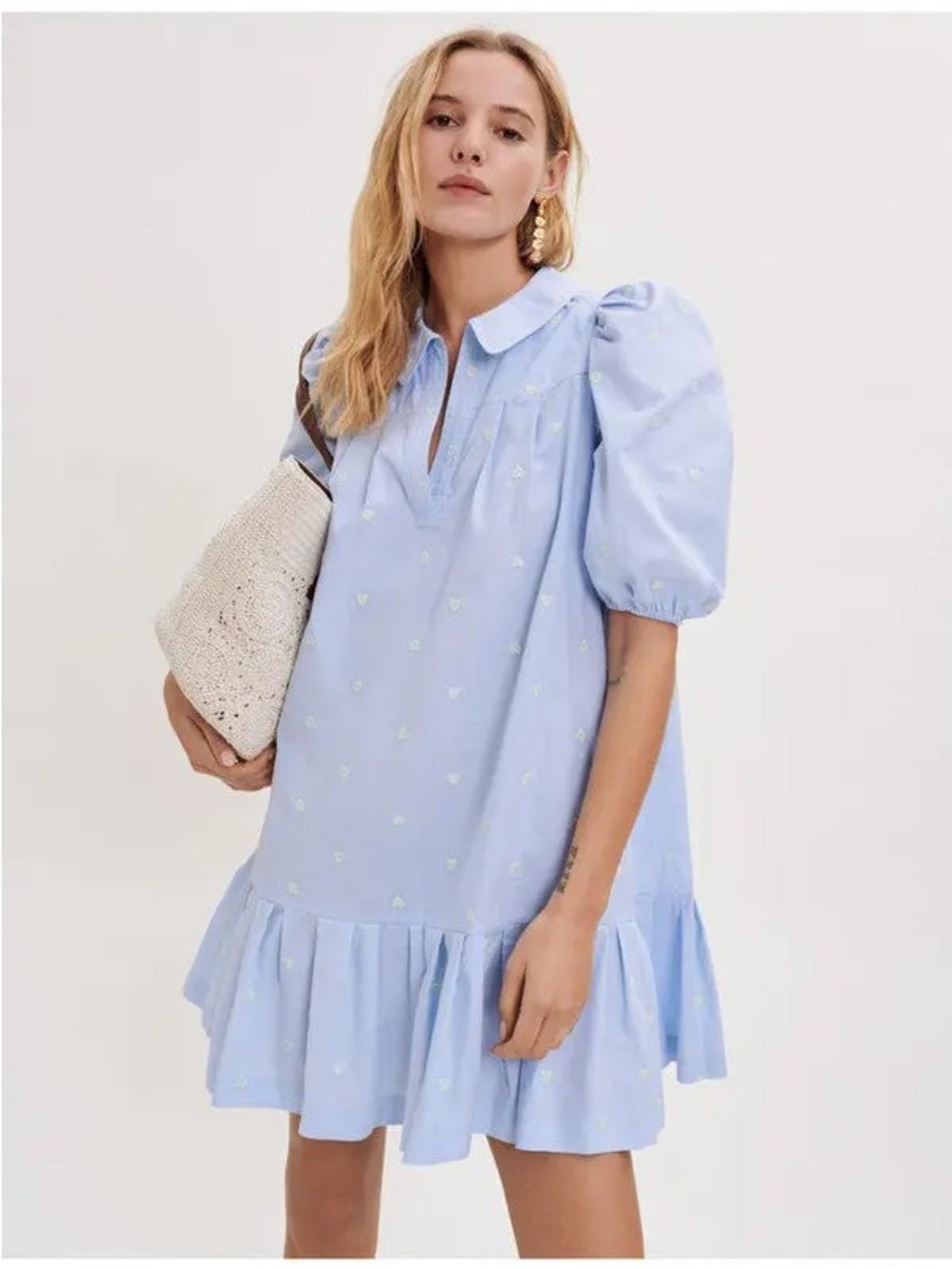 Maje Embroidered Cotton Poplin Dress 40